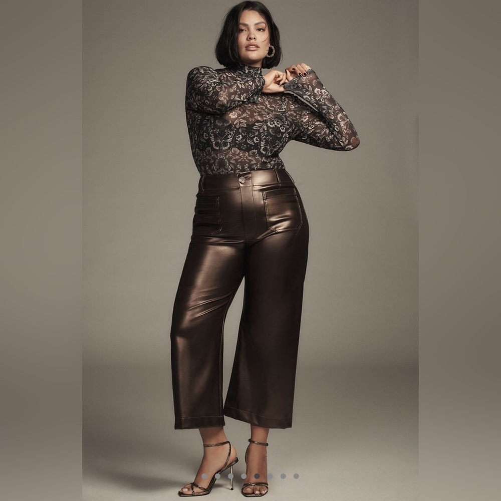 Maeve by Anthropologie Colette Cropped Wide Leg Vegan Faux Leather Pants